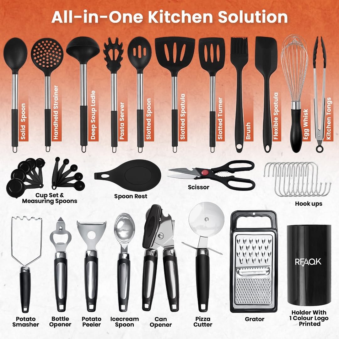 RFAQK 40-Piece Silicone Kitchen Utensils Set | Heat Resistant Cooking Tools