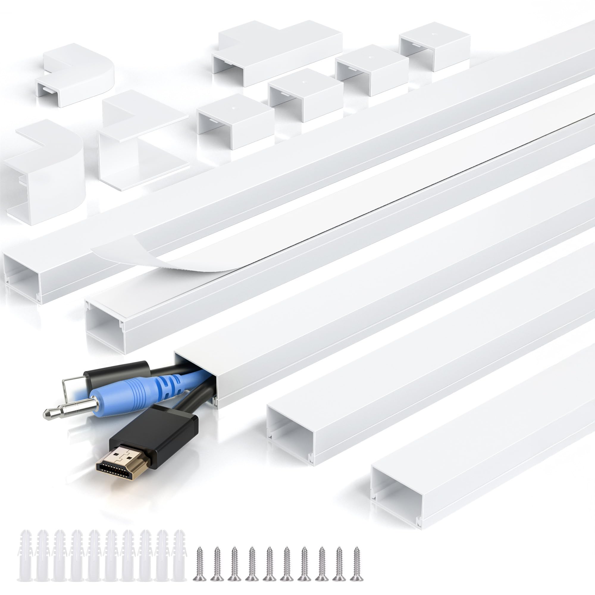 MUDEELA 2M Cable Trunking Kit | Self Adhesive Wall Cord Hider - White