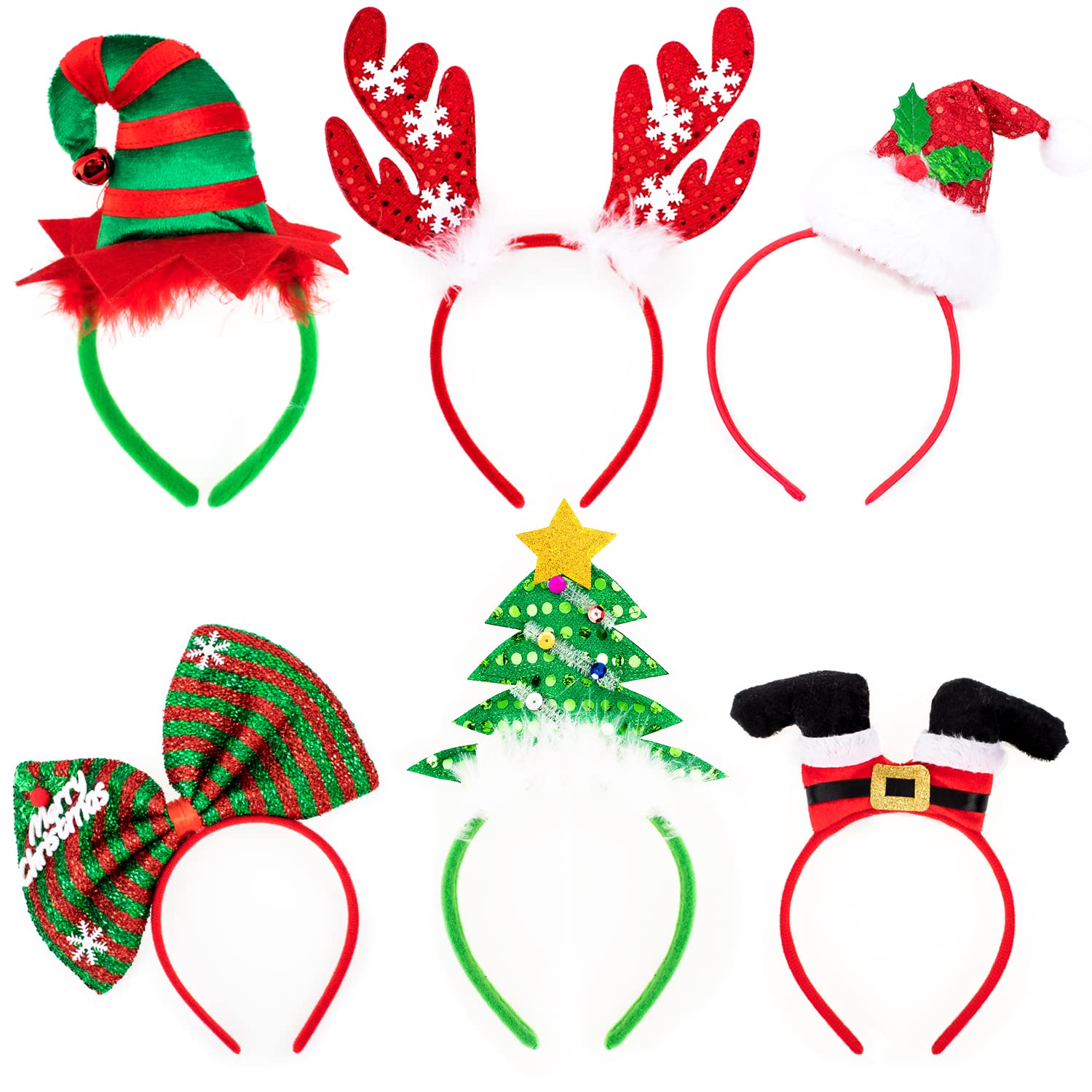 Whaline Christmas Headbands | 6 Pack Reindeer Antler Holiday Party Props