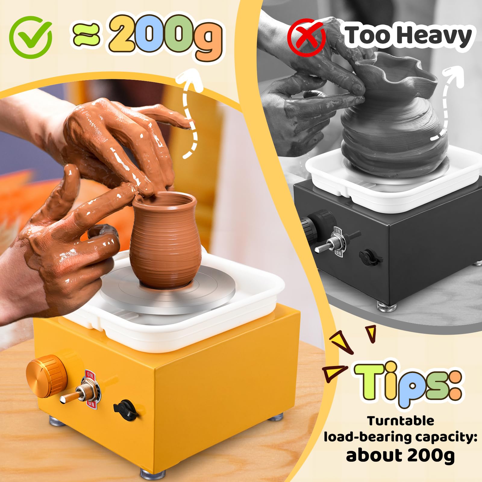 Couleeur Mini Electric Pottery Wheel - 2000RPM Machine with 2 Turntables