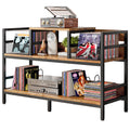 Forthcan Record Player Stand, Vinyl Record Storage with 4 Dividers, Brown - image 1