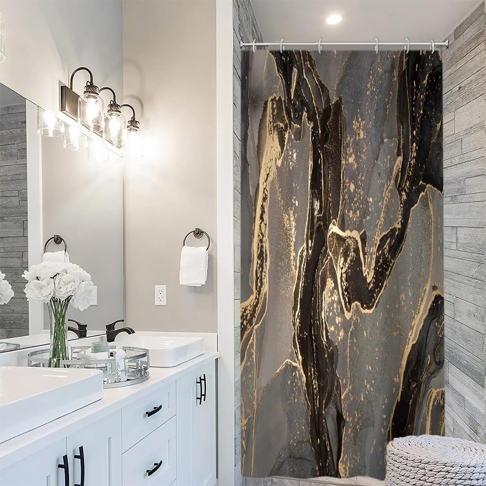 Uiiooazy Black Gold Shower Curtain, Stall Shower Curtain Abstract Marble Bath Curtain Mildew and Mould Resistant Waterproof Polyester Fabric Washable - image 2