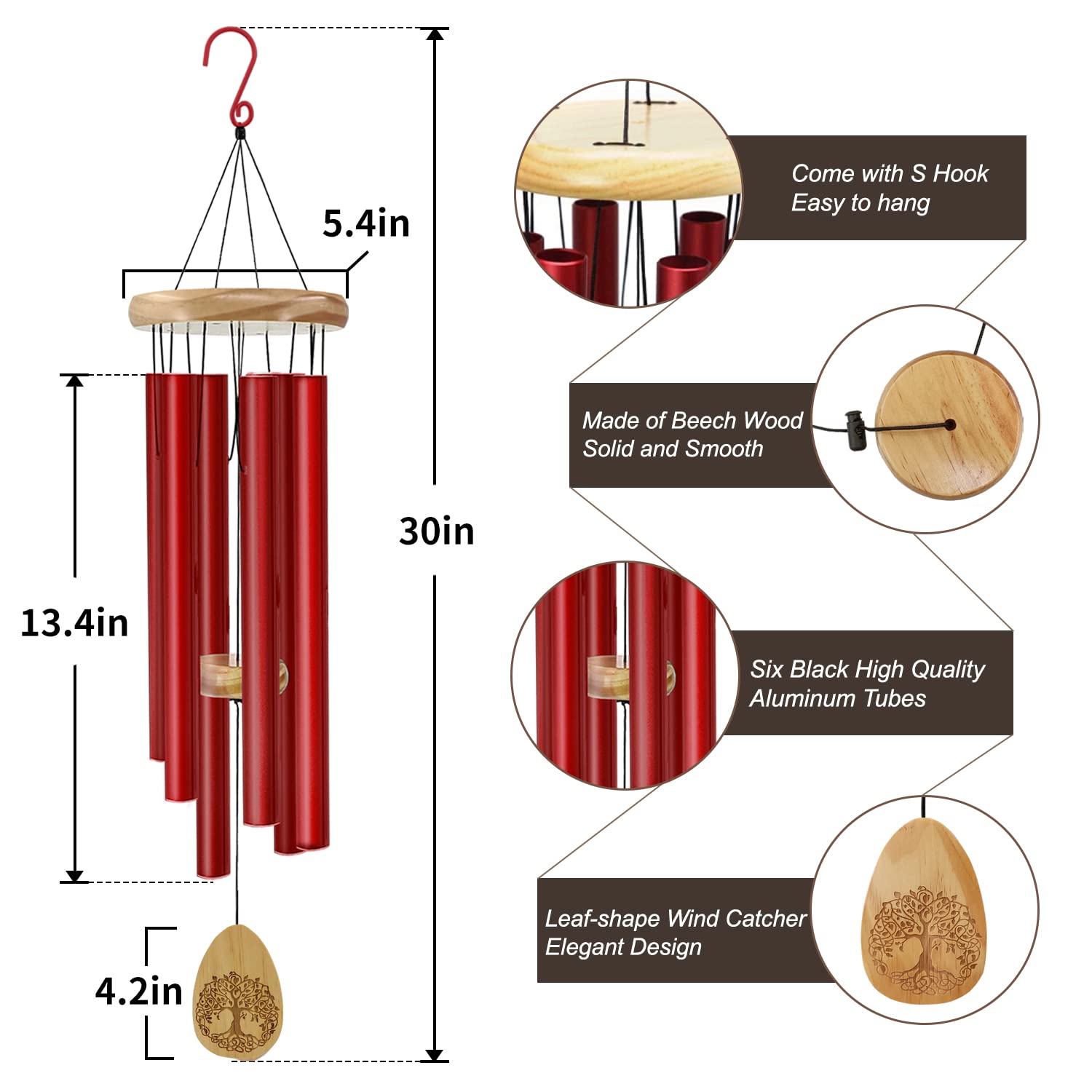 Astarin 30 Inch Memorial Wind Chimes – Deep Tone Tree of Life Sympathy Gift
