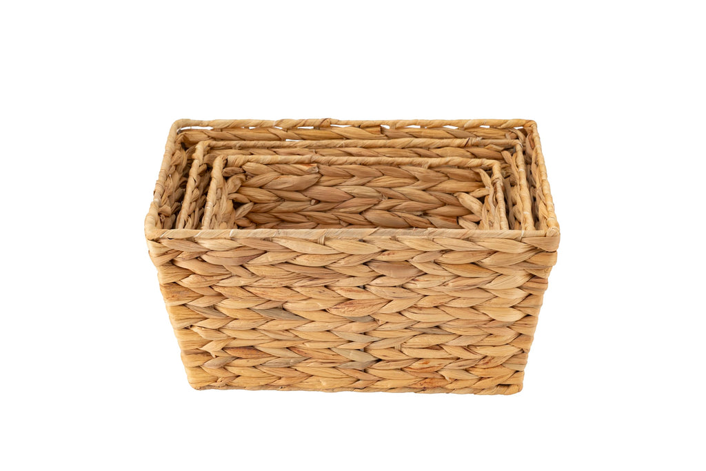 ECHTWERK Set of 3 Water Hyacinth Storage Baskets, Rectangular, Natural, Woven Baskets in S/M/L, Stackable for Bathroom, Office & Living Room - image 1