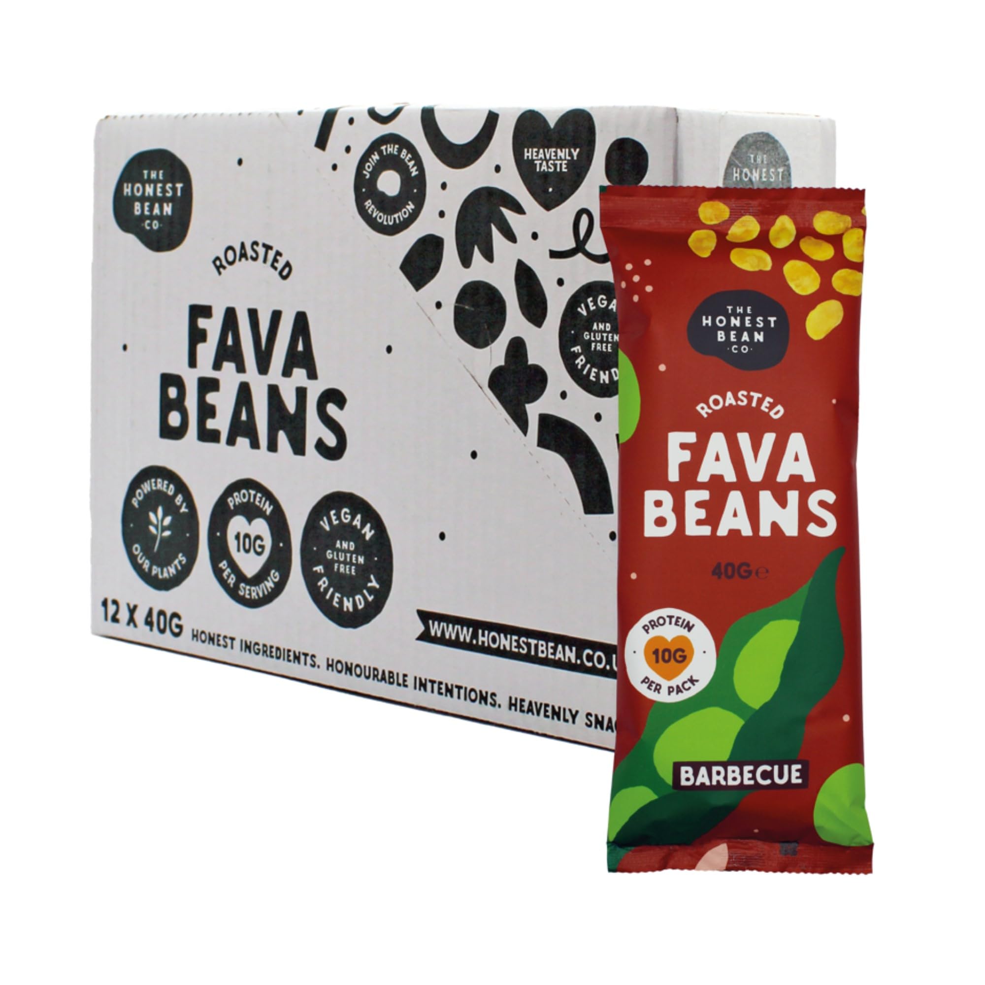 The Honest Bean Co BBQ Roasted Fava Bean Snack – 12 x 40g Packs