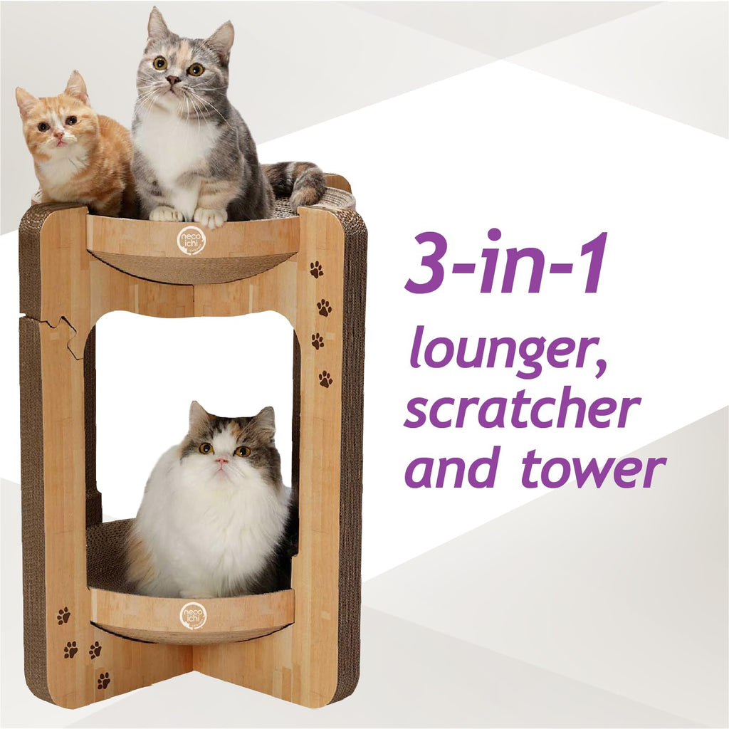 Necoichi Cozy Cat Scratcher Tower | Recycled Paper Bowl Bed | Oak, XL