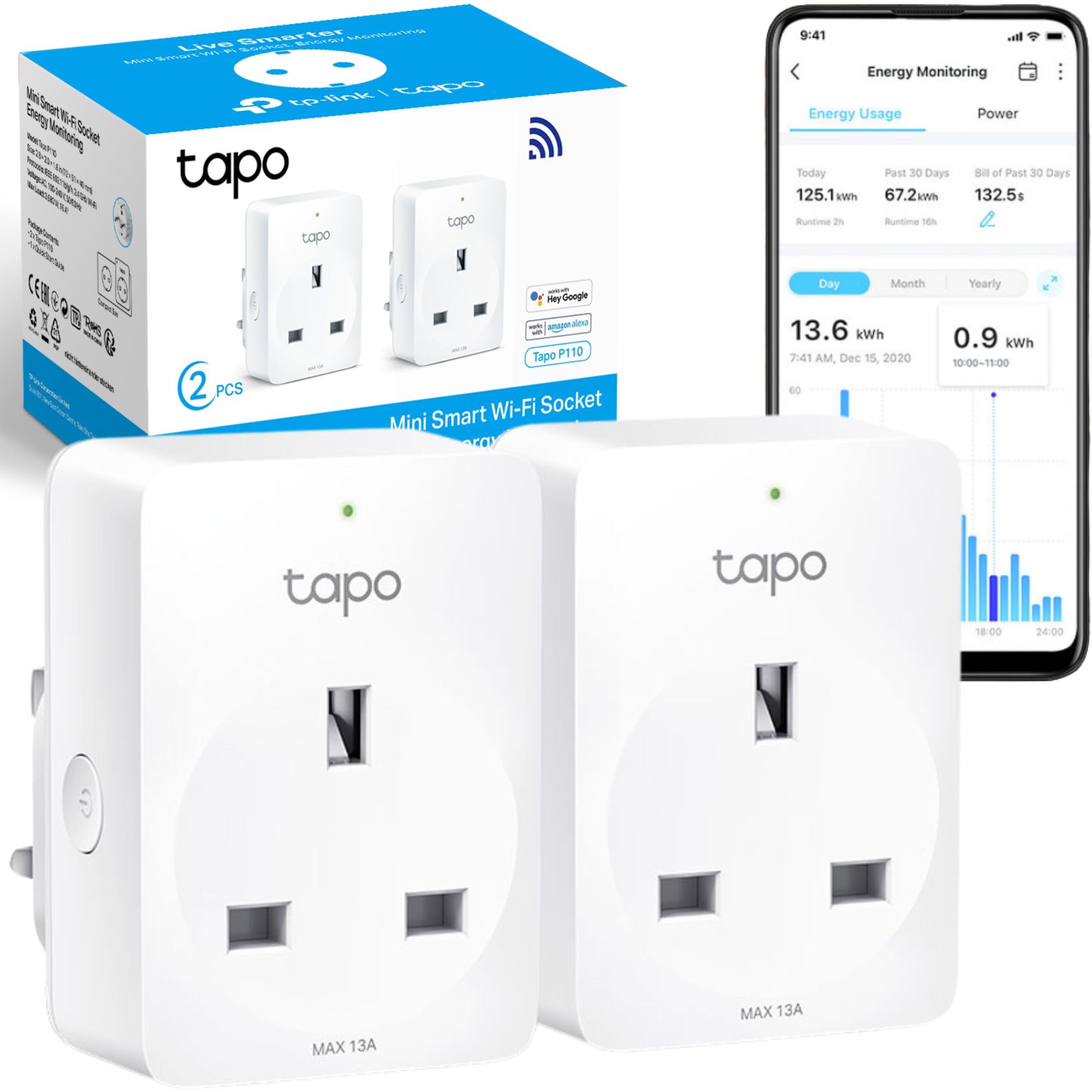 TP-Link Tapo P110 Smart WiFi Plug with Energy Monitoring (2-Pack)