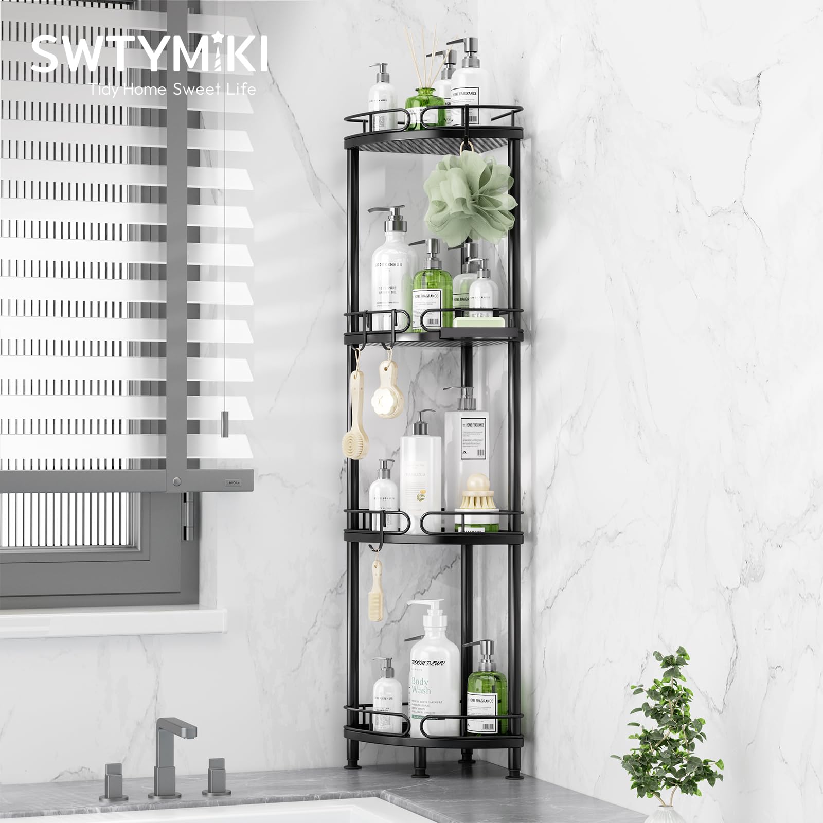 SWTYMIKI Corner Shower Caddy – 4 Tier Stainless Steel Standing Organizer
