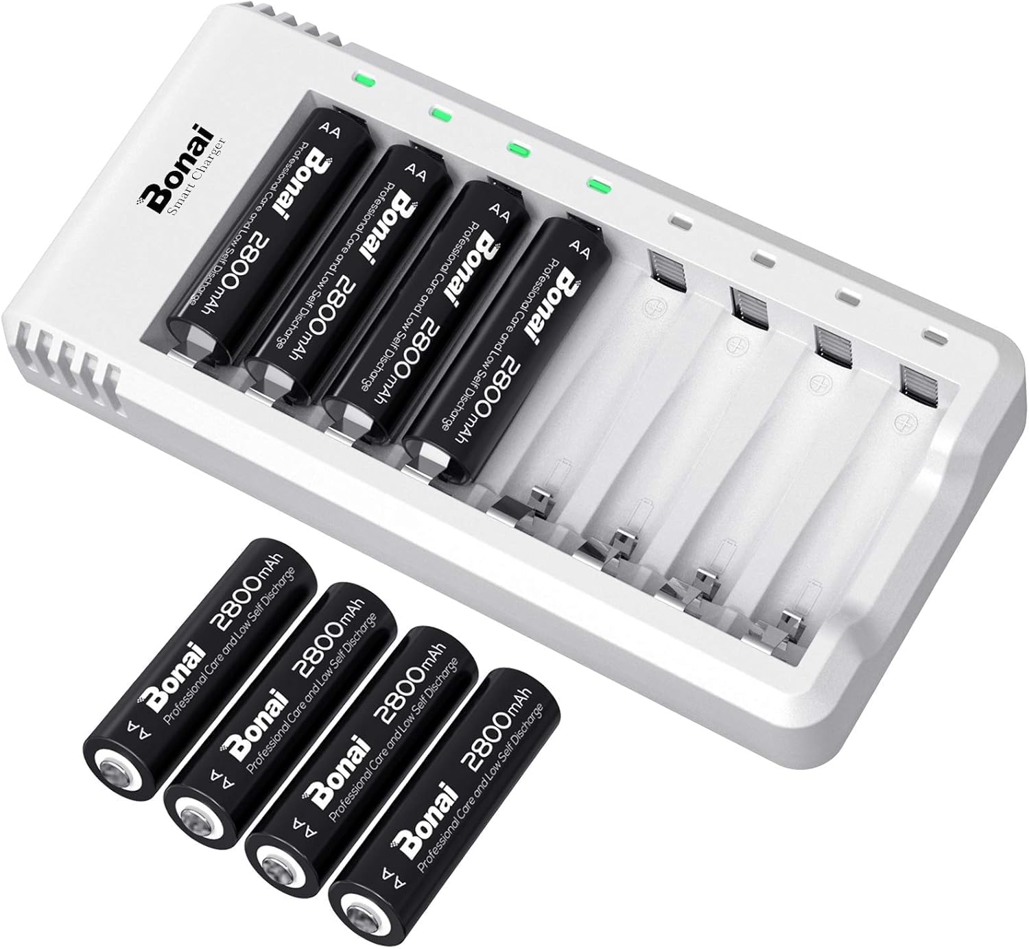 BONAI AA Rechargeable Batteries with 8-Slot USB Fast Charger Set