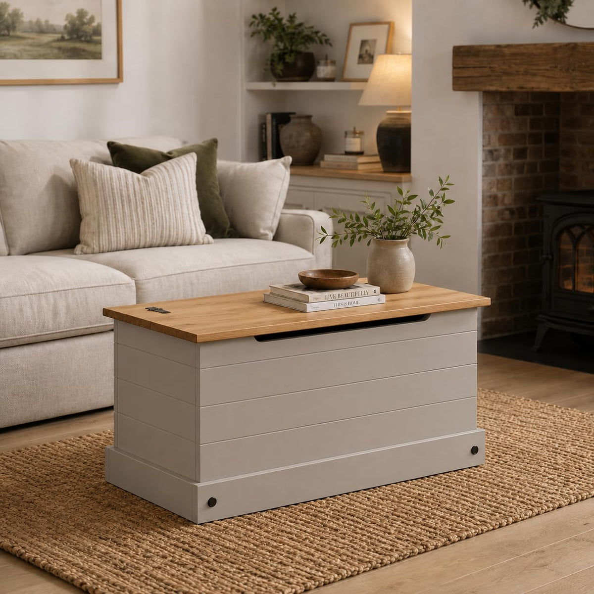 Mews Corona Grey Storage Chest Ottoman Solid Pine Wood Mexican Toy Chest Bedding Blanket Box - image 3