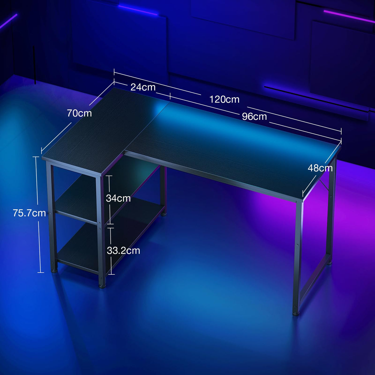 Coleshome L Shaped Gaming Desk for Small Space, 120x70 cm Black - image 3