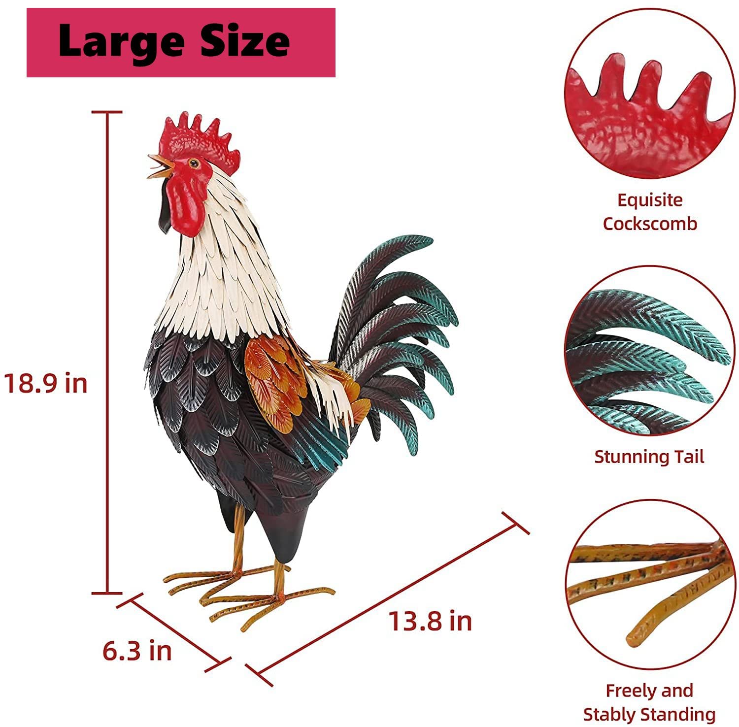 Chisheen Metal Rooster Garden Statue – Handcrafted Outdoor Chicken Decor