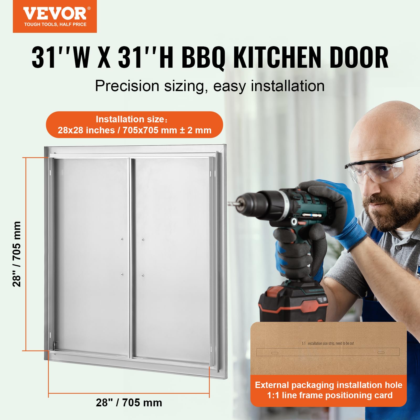 VEVOR BBQ Access Door | 31x31 Inch Stainless Steel Double Kitchen Door