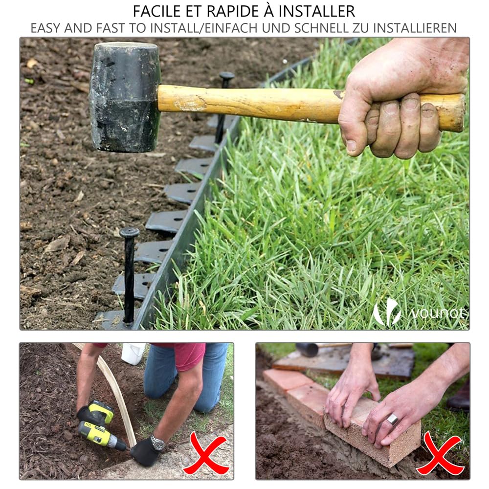 VOUNOT 20m Flexible Plastic Lawn Edging – Garden Border with 60 Pegs