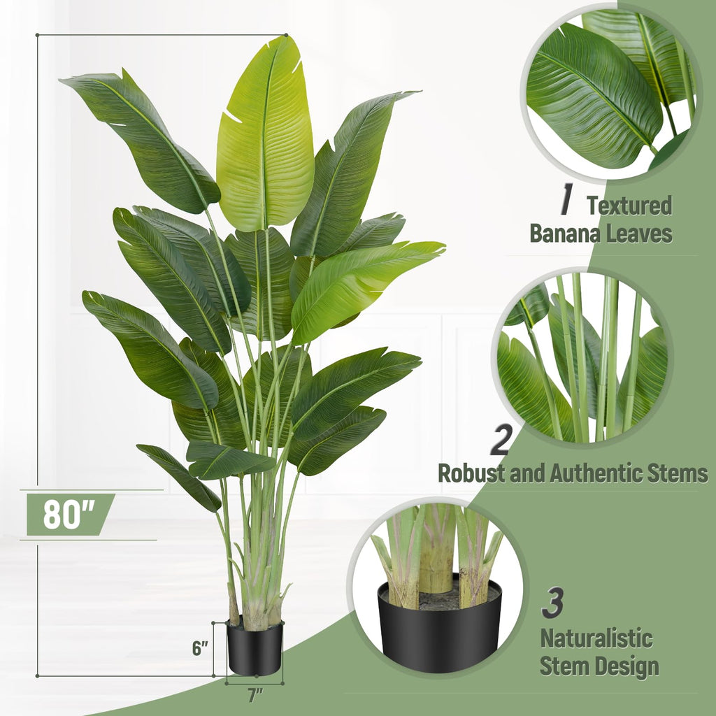 Keeplush 200cm Artificial Bird of Paradise Plant | 15-Leaf Faux Banana Tree