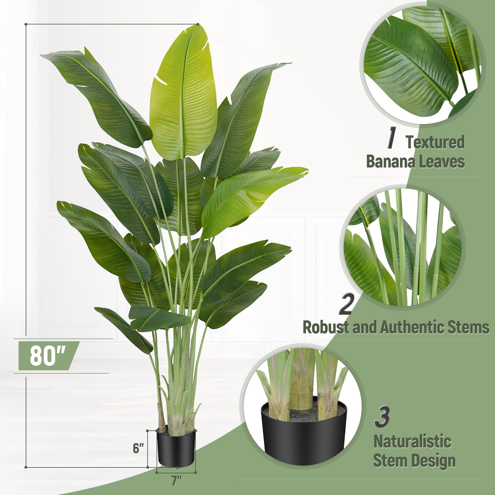 Keeplush 200cm Artificial Bird of Paradise Plant | 15-Leaf Faux Banana Tree