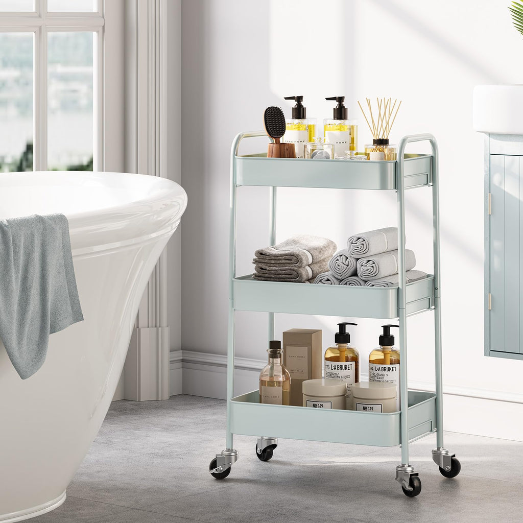 KINGRACK 3-Tier Metal Rolling Utility Cart – Heavy Duty Storage Trolley