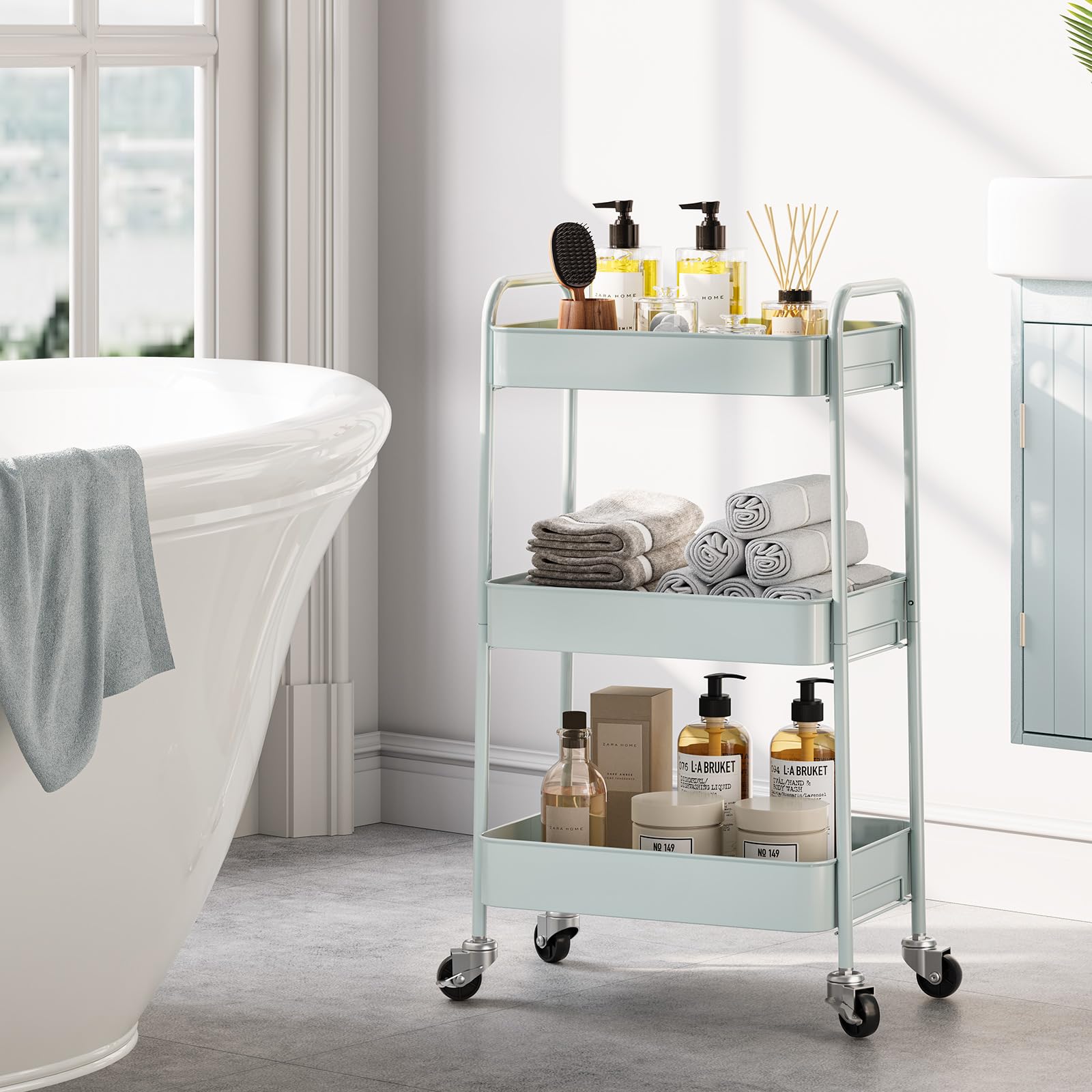 KINGRACK 3-Tier Metal Rolling Utility Cart – Heavy Duty Storage Trolley
