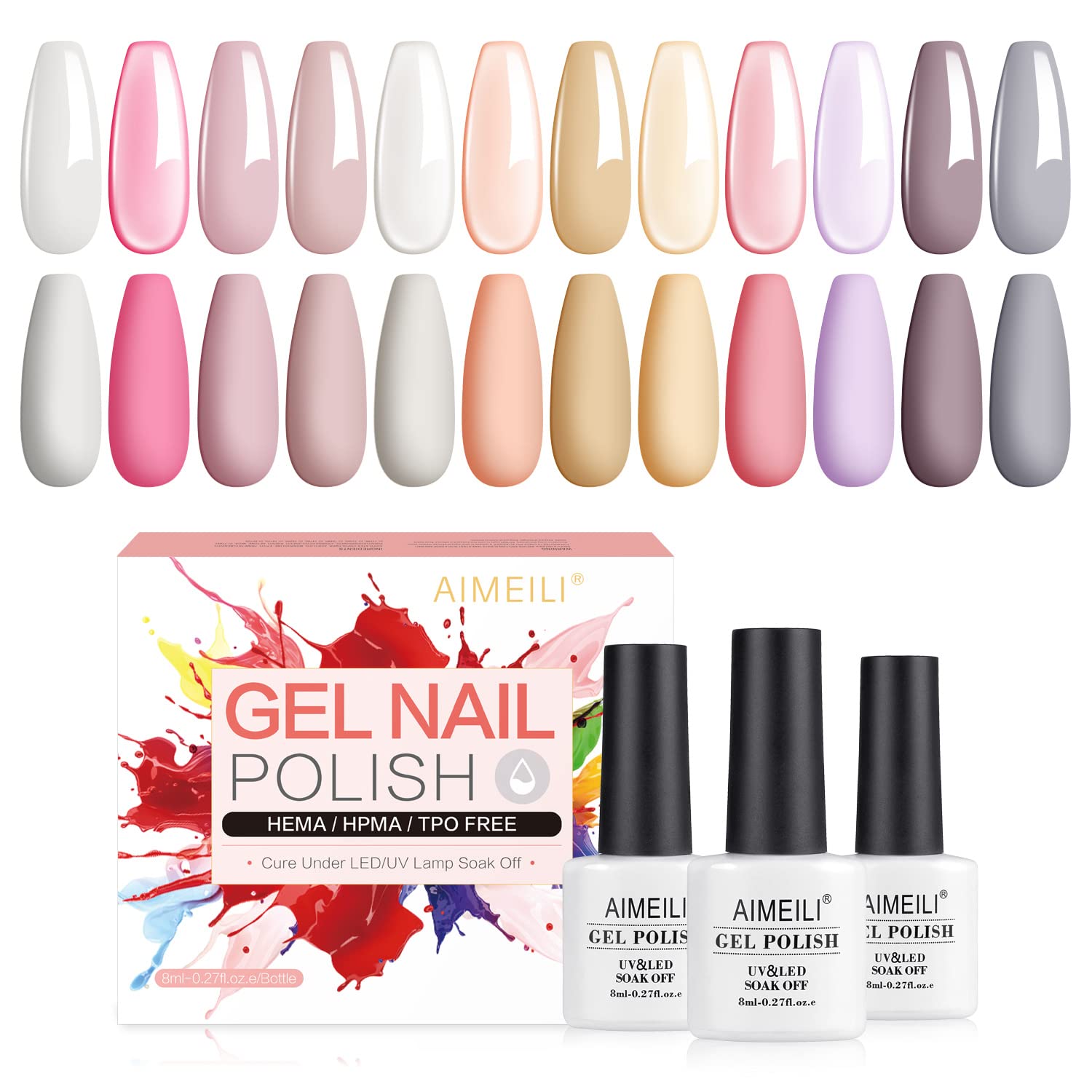 AIMEILI 12 Color Jelly Gel Nail Polish Set – Sheer Nude Pink Soak Off Kit