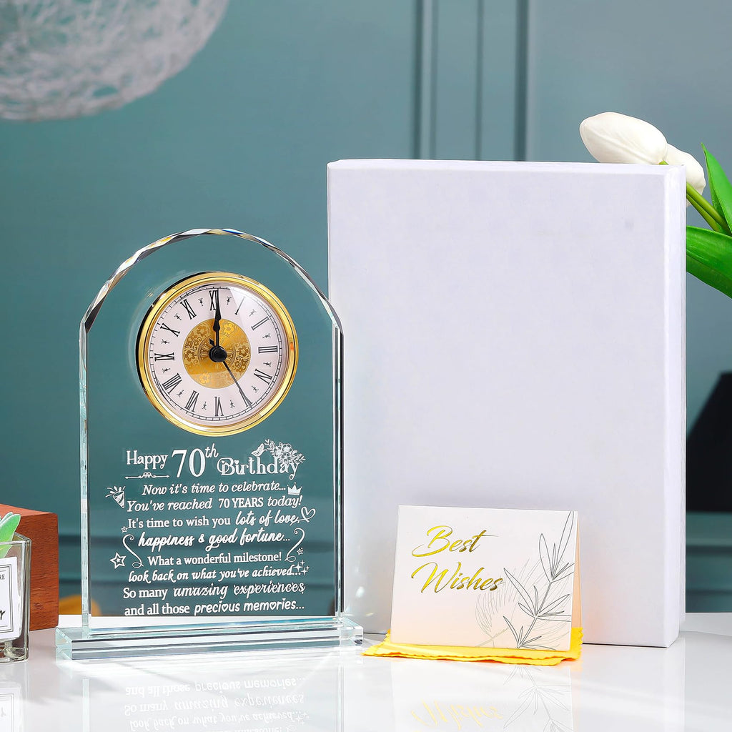 70th Birthday Glass Keepsake Clock – Milestone Gift for Men & Women
