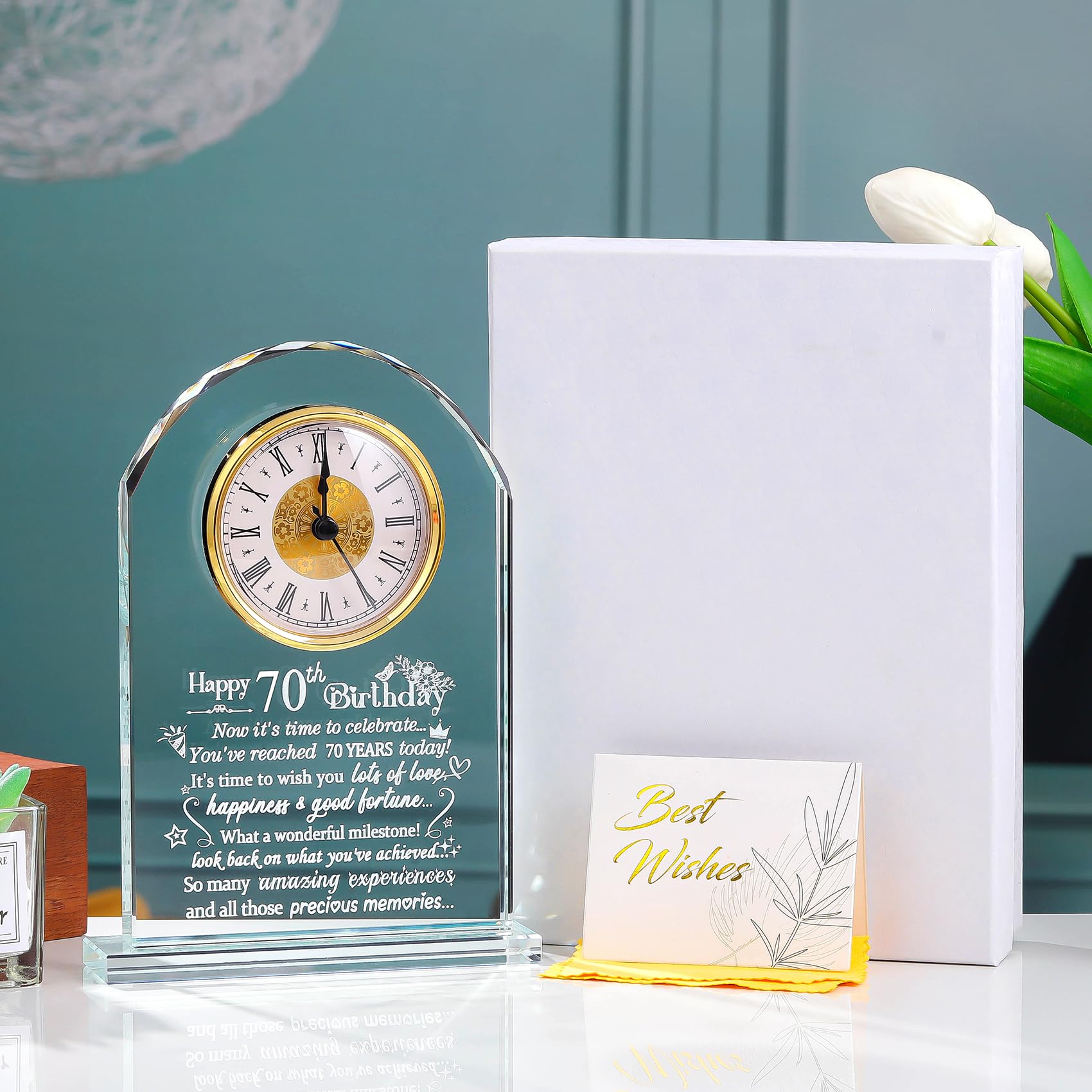 70th Birthday Glass Keepsake Clock – Milestone Gift for Men & Women