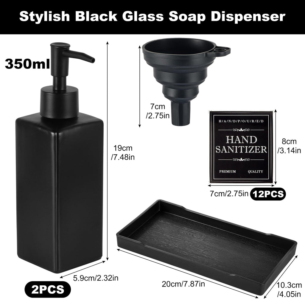 MirraSwit Black Glass Soap Dispenser with Tray, 350ML Square - image 2