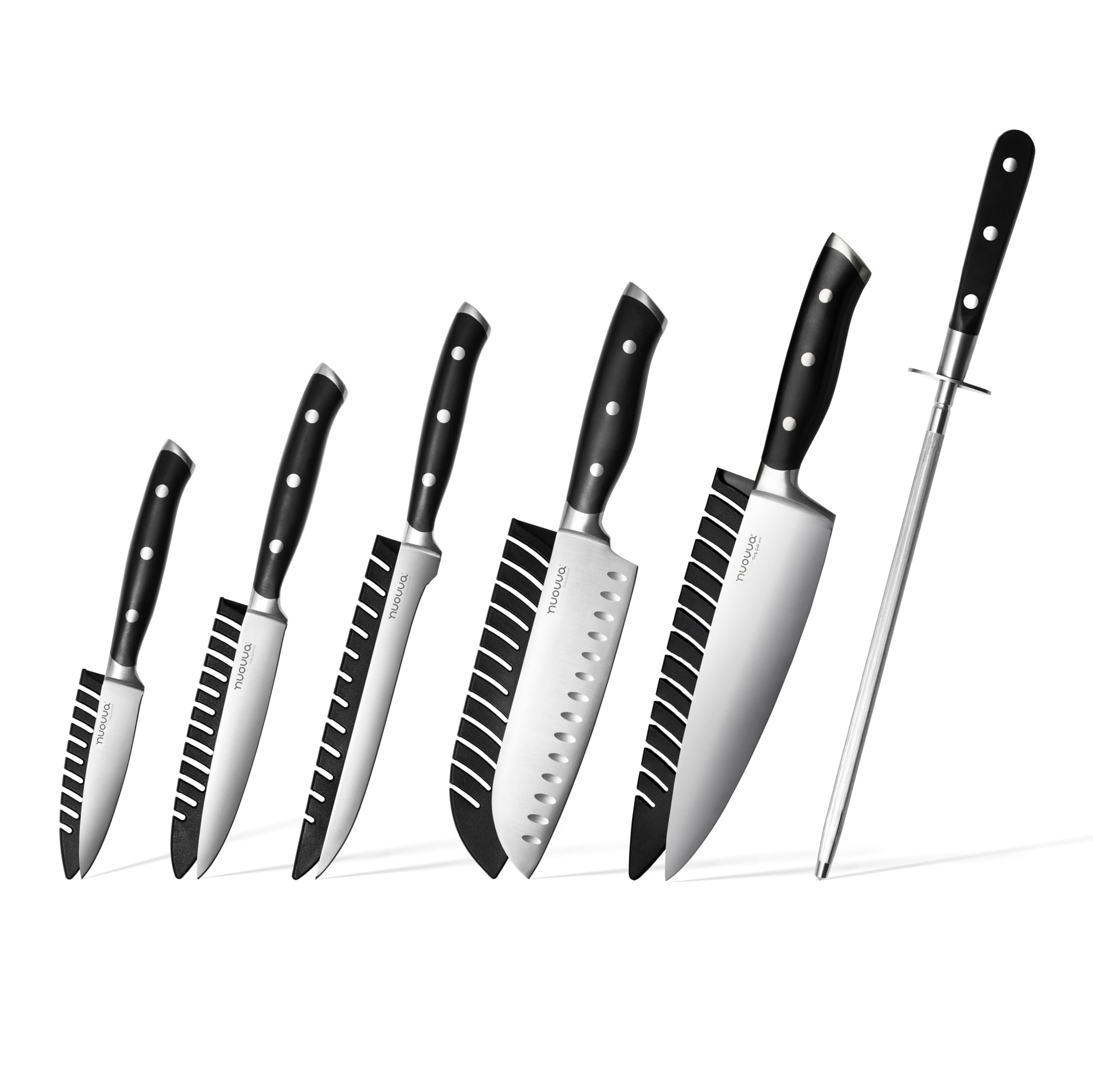 Nuovva 6-Piece High Carbon Stainless Steel Kitchen Knife Set with Sharpener