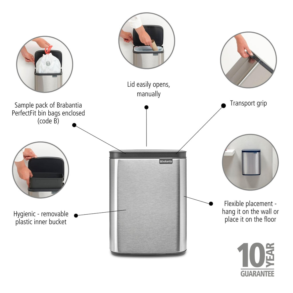 Brabantia - Bo Waste Bin 7L - Small & Stylish Rubbish Bin - Easy Open and Soft Closing Lid - Hygienic & Space Efficient - Wall Mountable - image 2