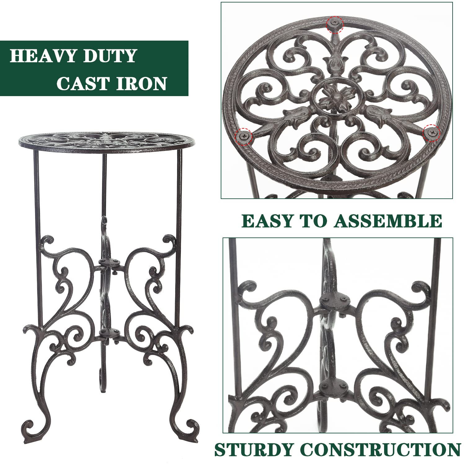Sungmor Heavy Duty Cast Iron Plant Stand – 19.3" Vintage Metal Planter Rack