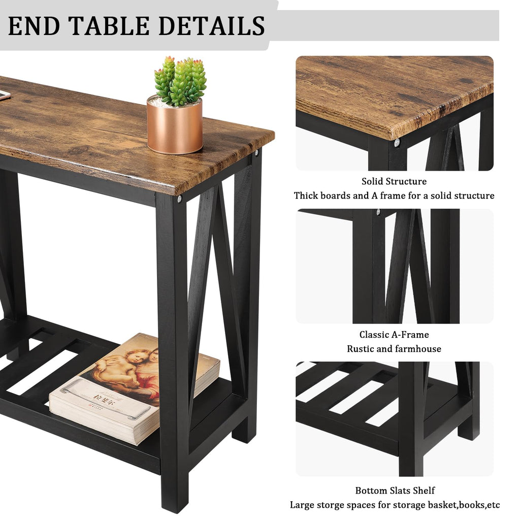 Narrow End table Rectangular Side Tables with Storage Shelf Small Sofa Table Industrial Nightstands Bedside Table for Small Spaces Living Room - image 5