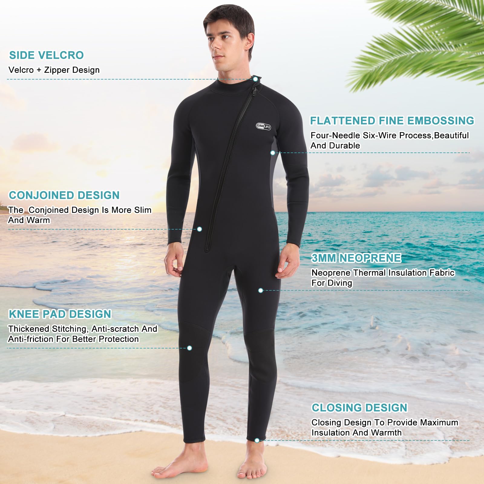 Men's 3mm Neoprene Full Wetsuit for Diving and Surfing