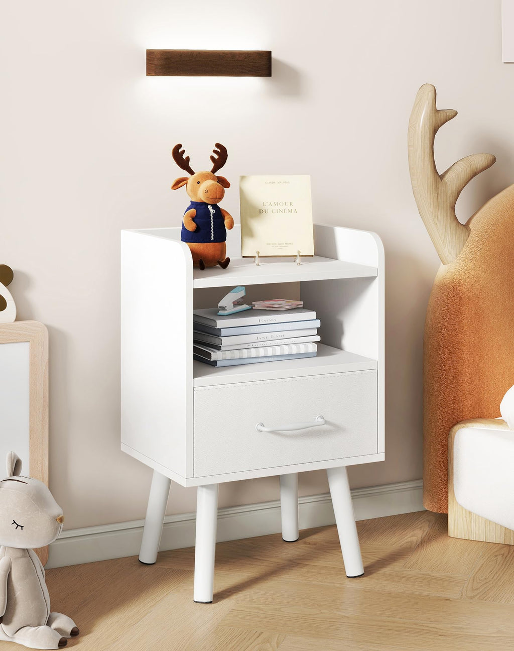 YMYNY Bedside Table Set of 2, Nightstand, Side Table, Wooden Sofa End Table with Fabric Drawer, Open Shelf, Solid Wood Legs, 39x29x63 cm, for Bedroom - image 2