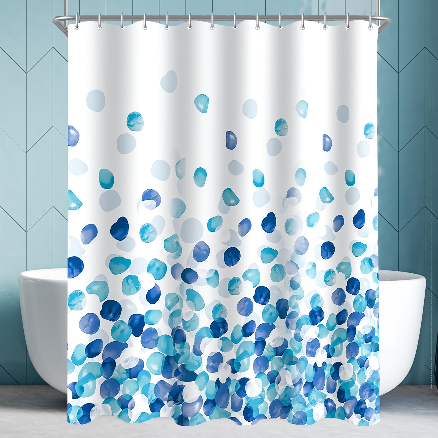 Lerores Blue Petals Shower Curtain – 300x200cm Weighted Polyester