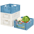 2 Blue 2 white Plastic Storage Basket Folding Storage Boxe Crate Drawer Organizer Stackable Shelf Basket Collapsible Closet Container Food Fruit