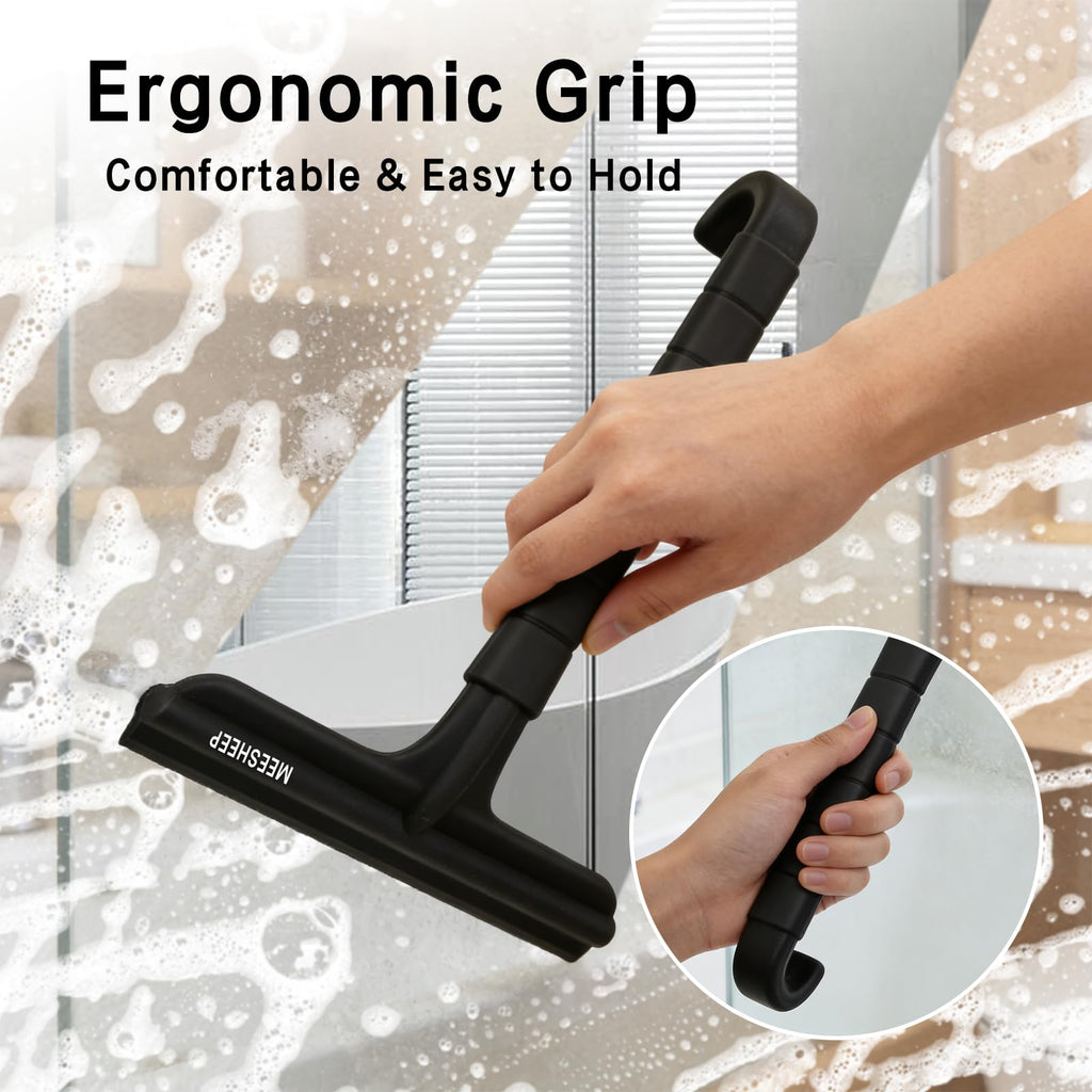MEESHEEP Shower Squeegee Built-In Integrated Hook, 25 cm, Silicone, Black