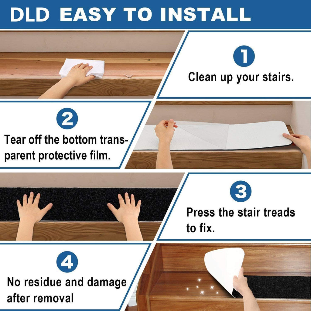 DLD Non-Slip Stair Treads | 8x30 Indoor Carpet Runners, 14-Pack