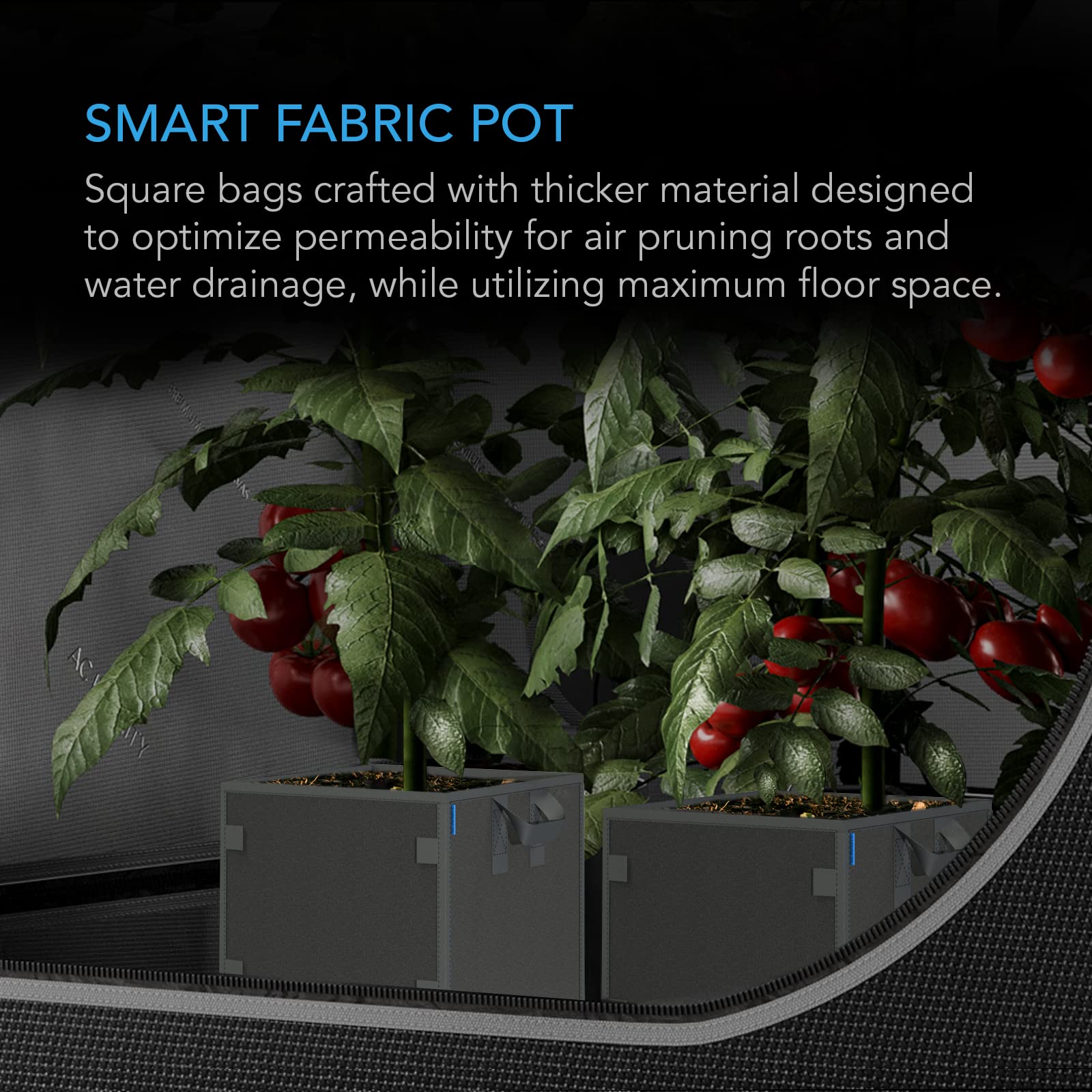 AC Infinity 7 Gallon Square Fabric Grow Bags - 500G Heavy Duty 5-Pack