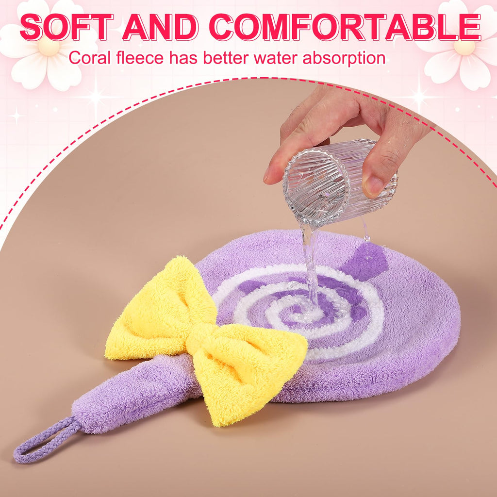 sourcing map Cute Hand Towels, Soft Coral Hanging Hand Towel with Hanging Loop, Lollipop Pattern, Highly Absorbent - image 5