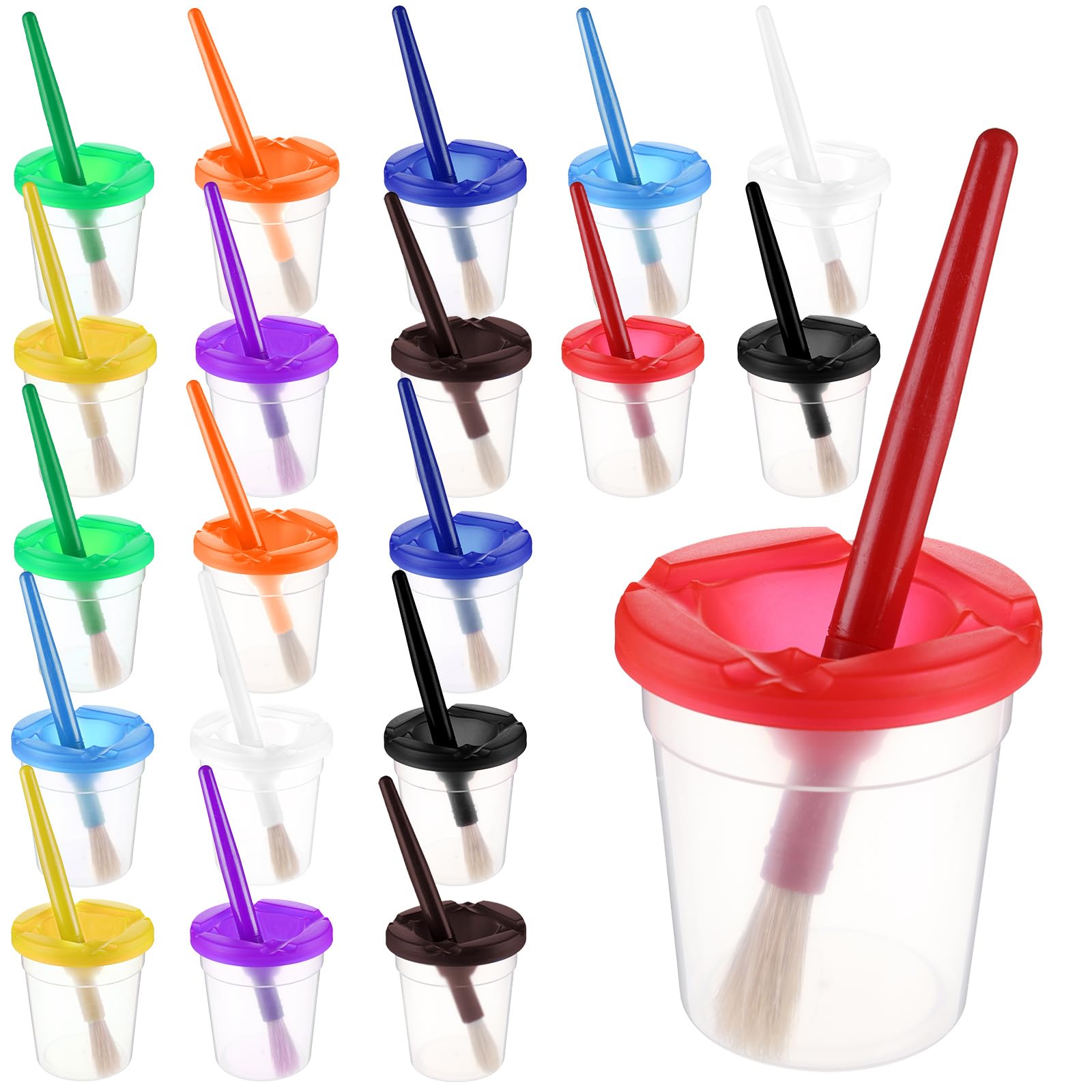 Yarlung 10-Pack Spill-Proof Paint Cups and Hog Bristle Brushes Set