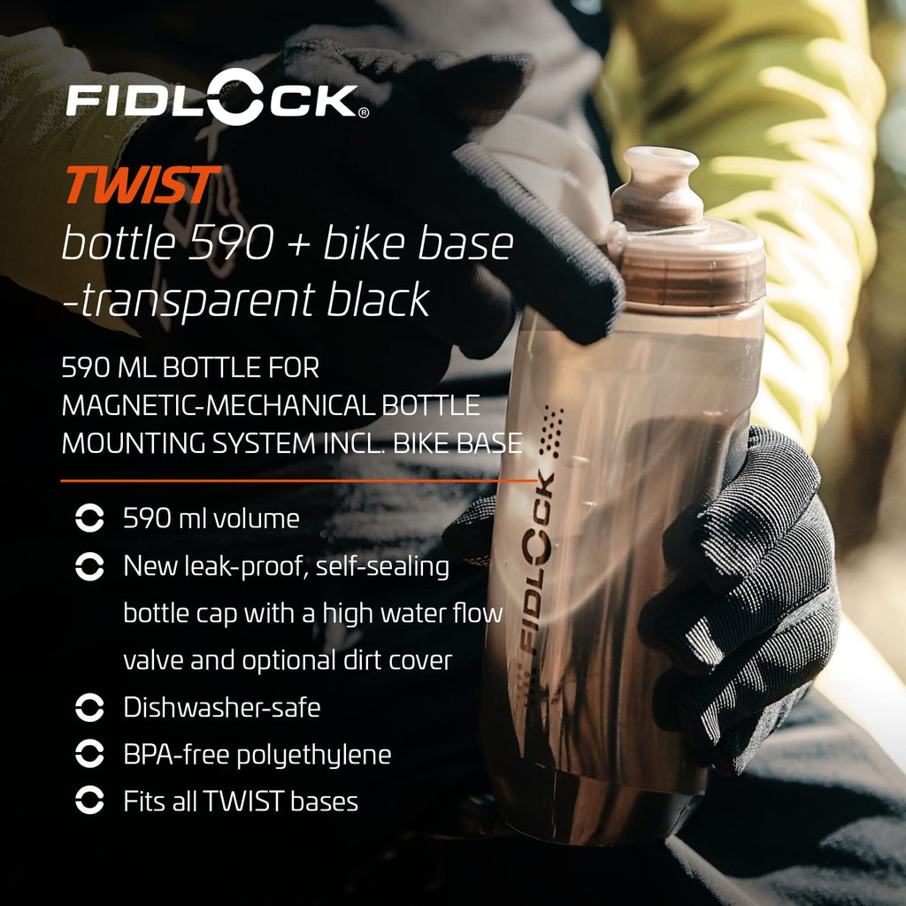 Fidlock TWIST 590ml Magnetic Bike Bottle with Base – Black, BPA Free
