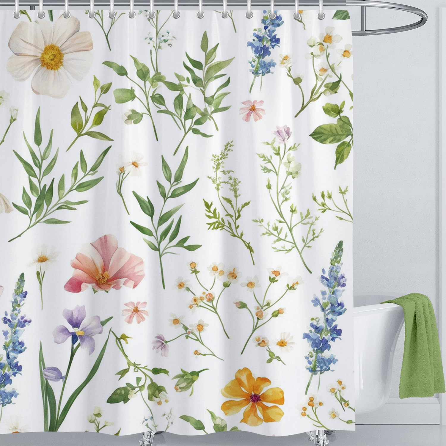 LIVETTY Floral Shower Curtain | 180x180cm Waterproof Polyester with 12 Hooks