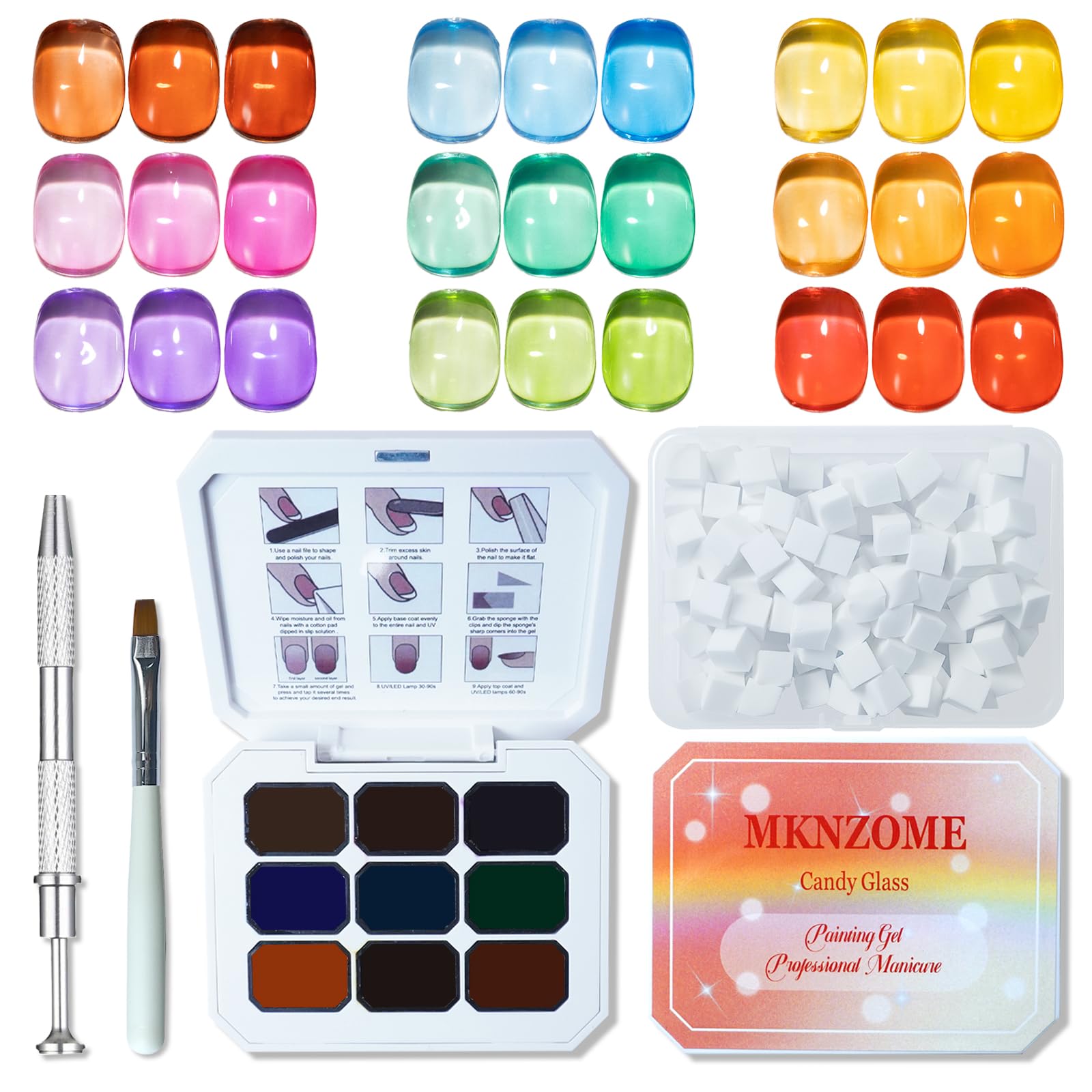 MKNZOME 9-Color Patting Gel Nail Polish Set – Jelly Painting Palette