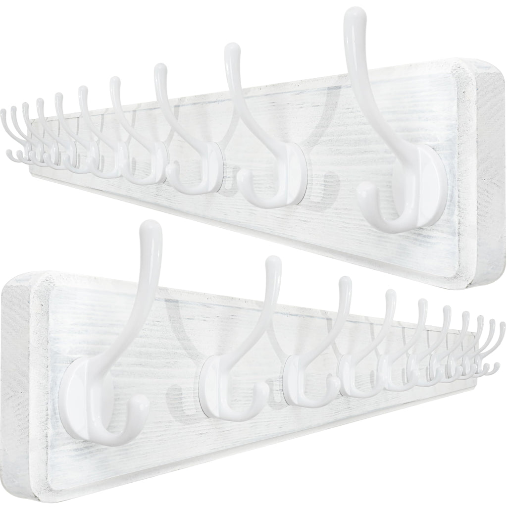 WEBI 98cm Wood Wall Mounted Coat Rack | 10 Heavy Duty Hooks, 2 Pack