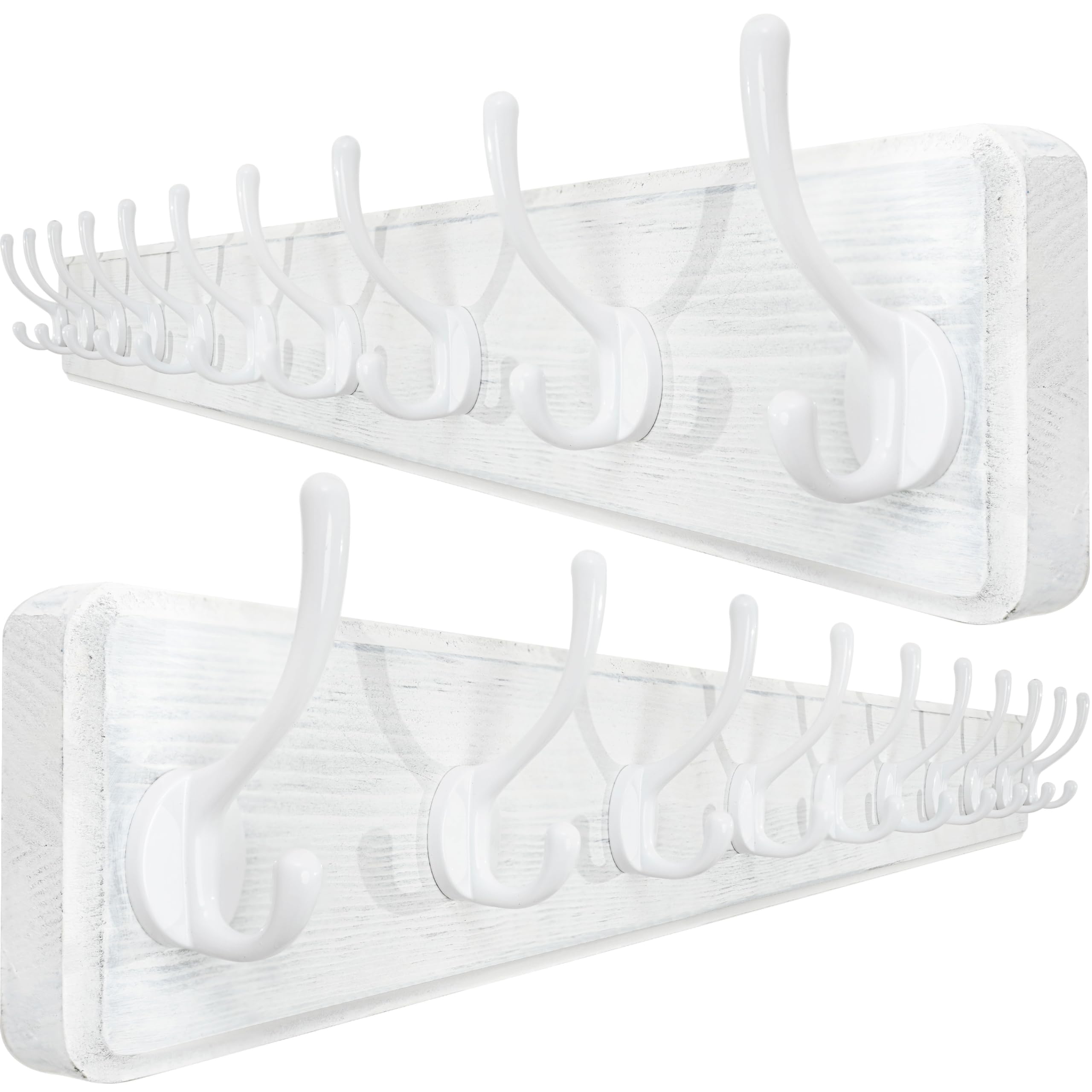 WEBI 98cm Wood Wall Mounted Coat Rack | 10 Heavy Duty Hooks, 2 Pack