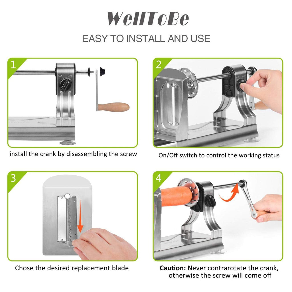WellToBe 6-Blade Stainless Steel Vegetable Spiralizer & Zoodle Maker