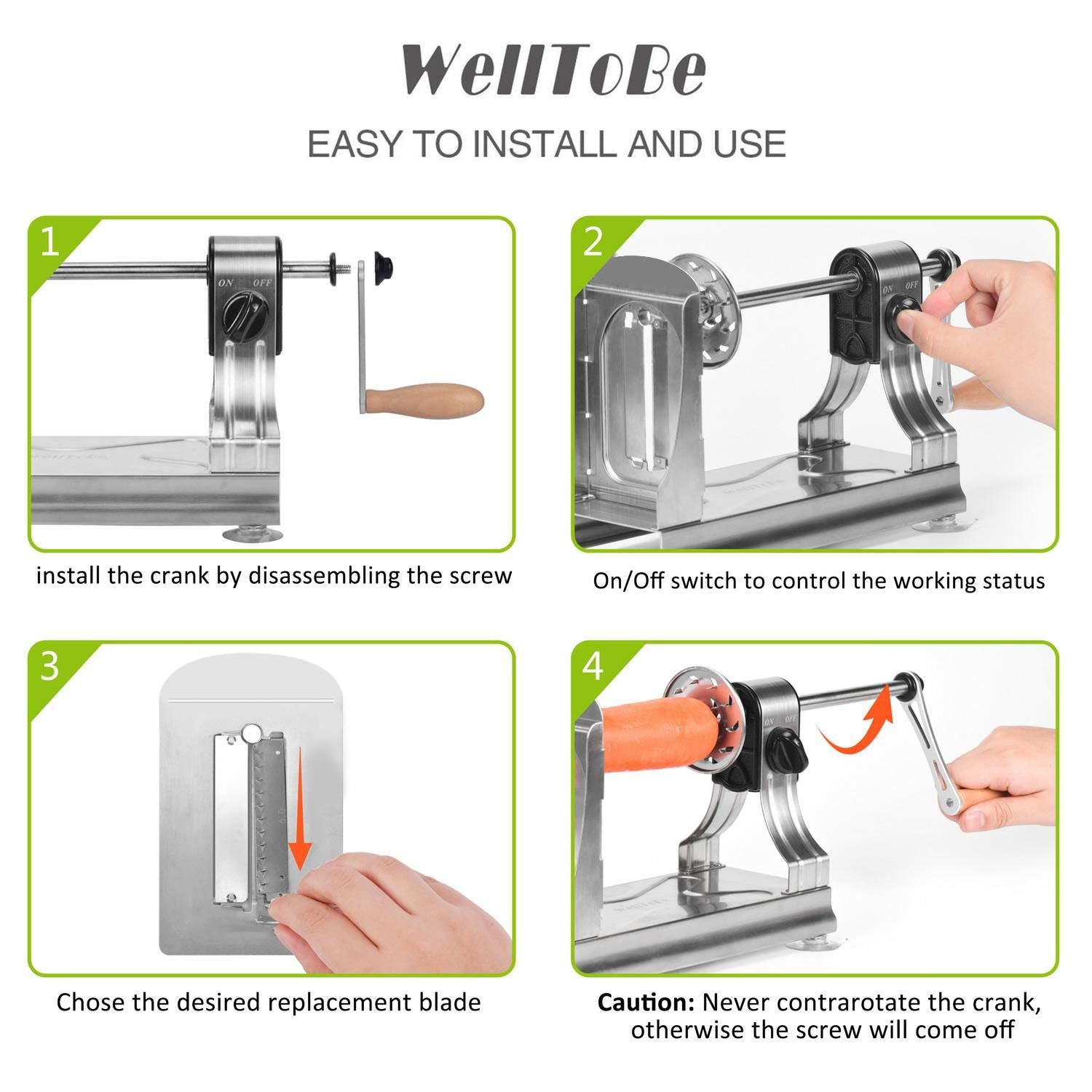 WellToBe 6-Blade Stainless Steel Vegetable Spiralizer & Zoodle Maker