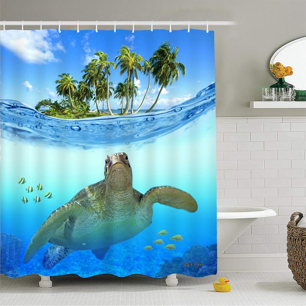 X-Labor Beach Motif Shower Curtain Waterproof Fabric Anti-Mould Includes 12 Shower Curtain Rings Washable Bath Curtain 180 x 200 cm Pattern A - image 2