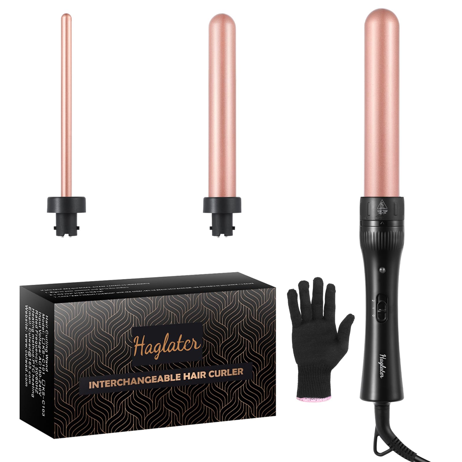 Jolof Store 3-in-1 Ceramic Curling Wand Set with Interchangeable Barrels