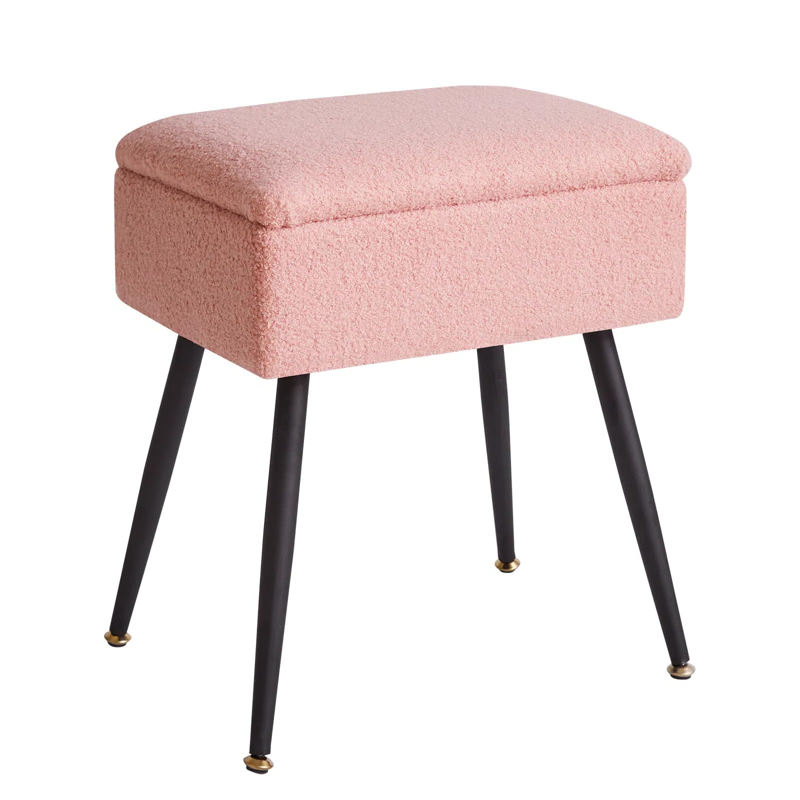Aibiju Faux Teddy Fur Vanity Stool with Storage – Rectangular Ottoman Chair