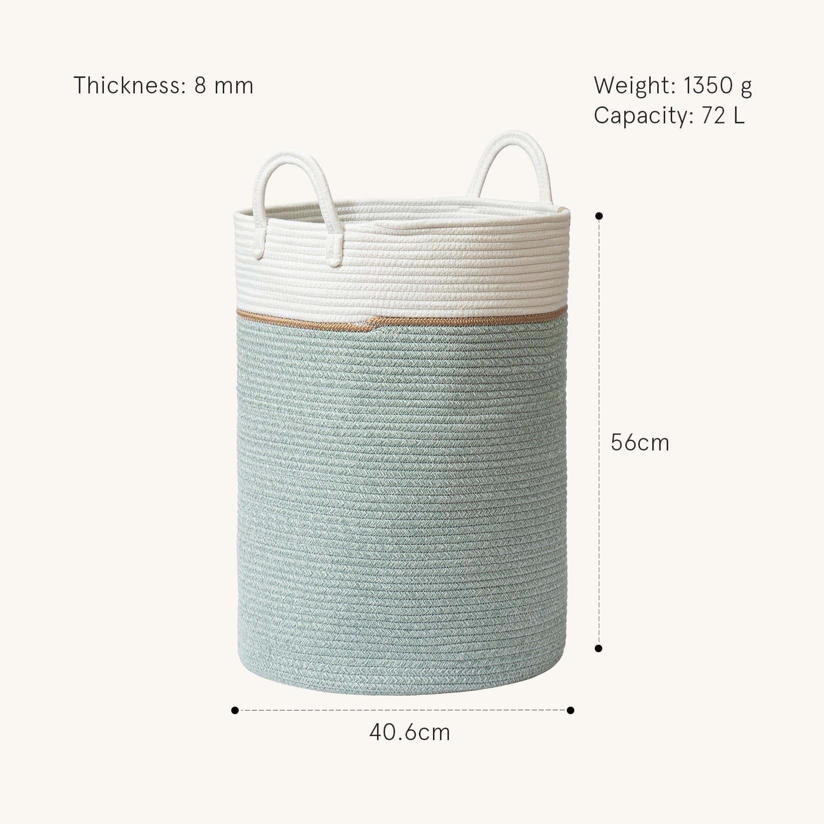 LA JOLIE MUSE 72L Woven Cotton Rope Laundry Basket – Ivy Green Hamper